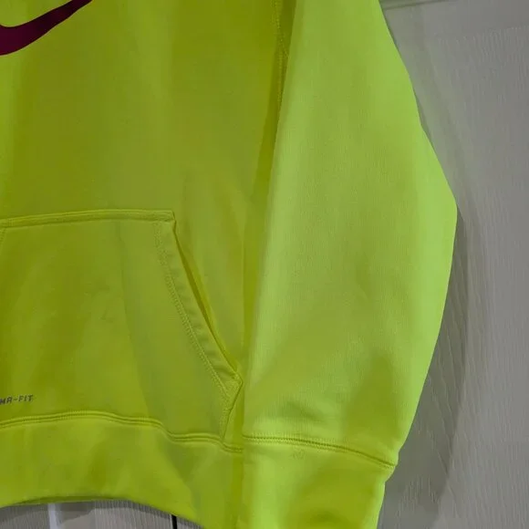 Nike Kids Pullover Hoodie Size Medium, Neon Green, Pink Swoosh, Therma-Fit - Picture 6 of 16